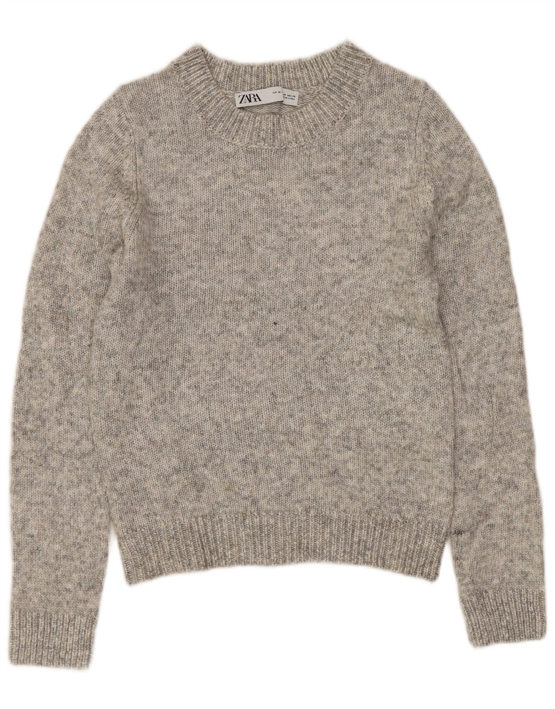 ZARA Pull court à col rond pour femme UK 12 Gris moyen moucheté