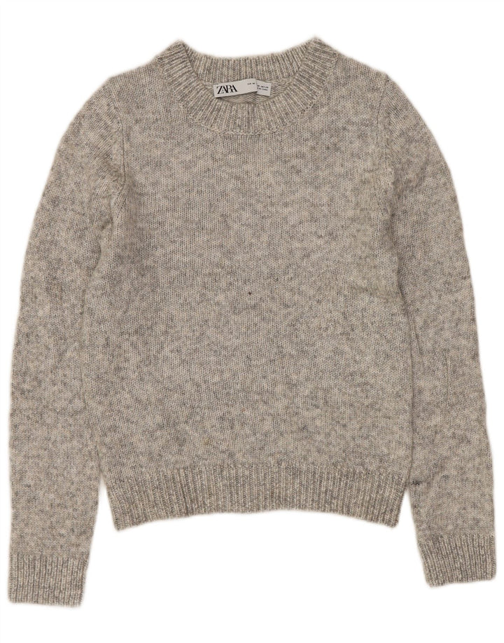ZARA Pull court à col rond pour femme UK 12 Gris moyen moucheté