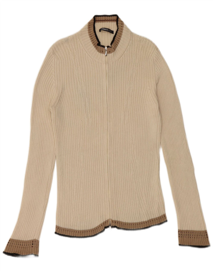 CERRUTI 1881 Pull Cardigan Femme UK 12 Moyen Blanc Cassé Coton