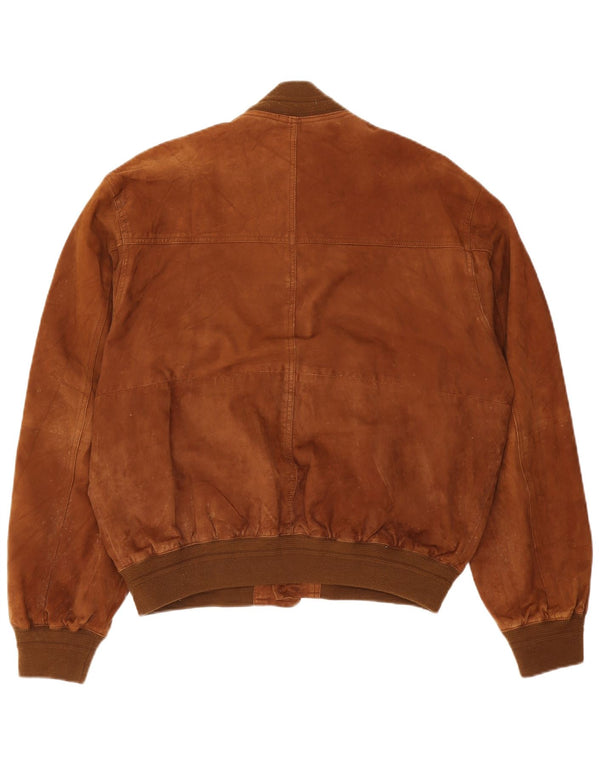 vintage Mens Suede Bomber Jacket UK 42 XL Cuir Marron