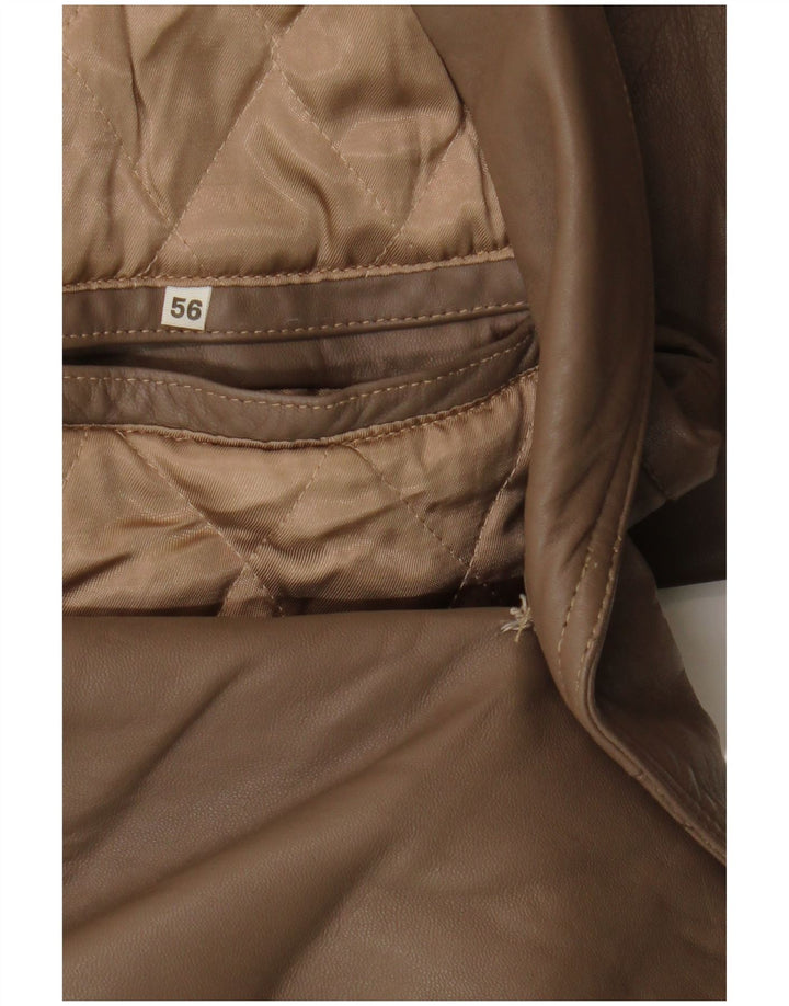 Manteau en cuir à double boutonnage vintage pour hommes IT 56 3XL Marron