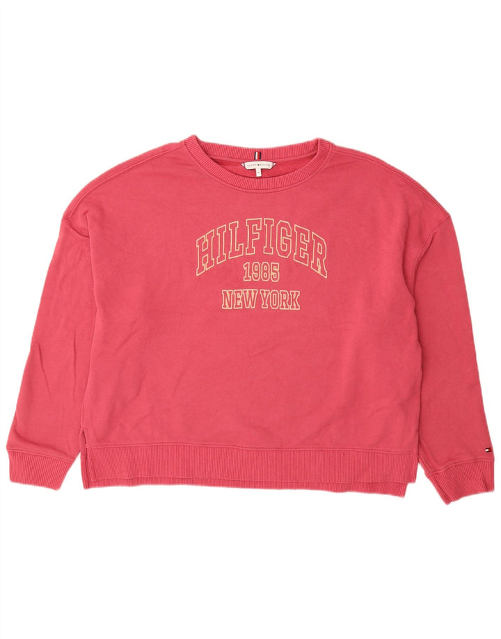 TOMMY HILFIGER Sweat-shirt graphique pour femme UK 14 Rose moyen