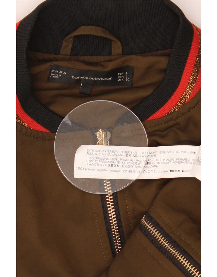 Zara Womens Bomber Jacket UK 16 Large Kaki Polyester