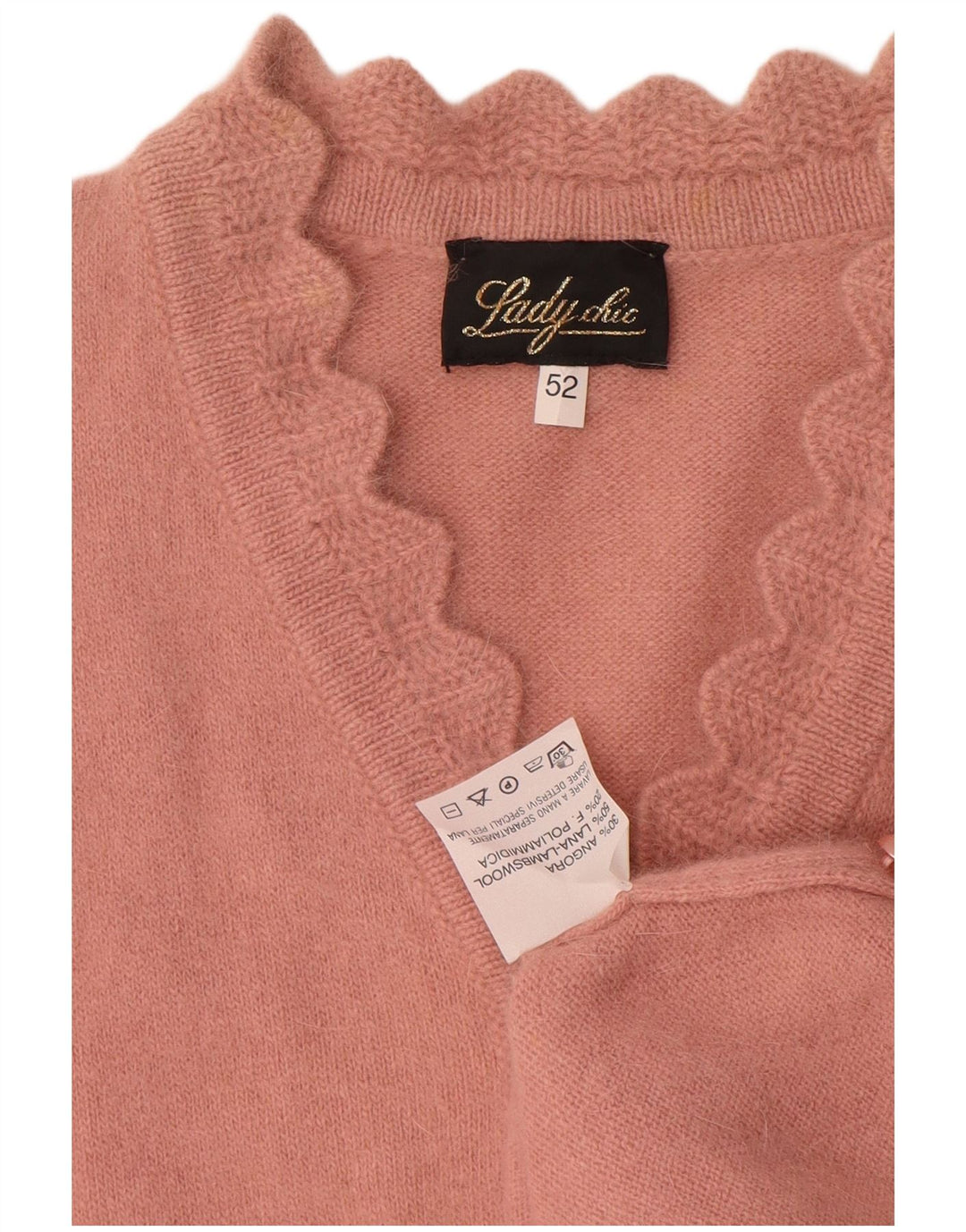 vintage Womens Button Neck Jumper Pull IT 52 2XL Rose Angora