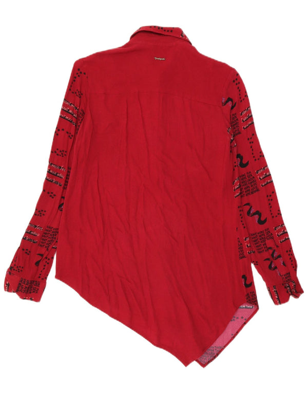 Desigual Femme Coupe Ample Chemise Asymétrique UK 6 XS Rouge Géométrique Viscose