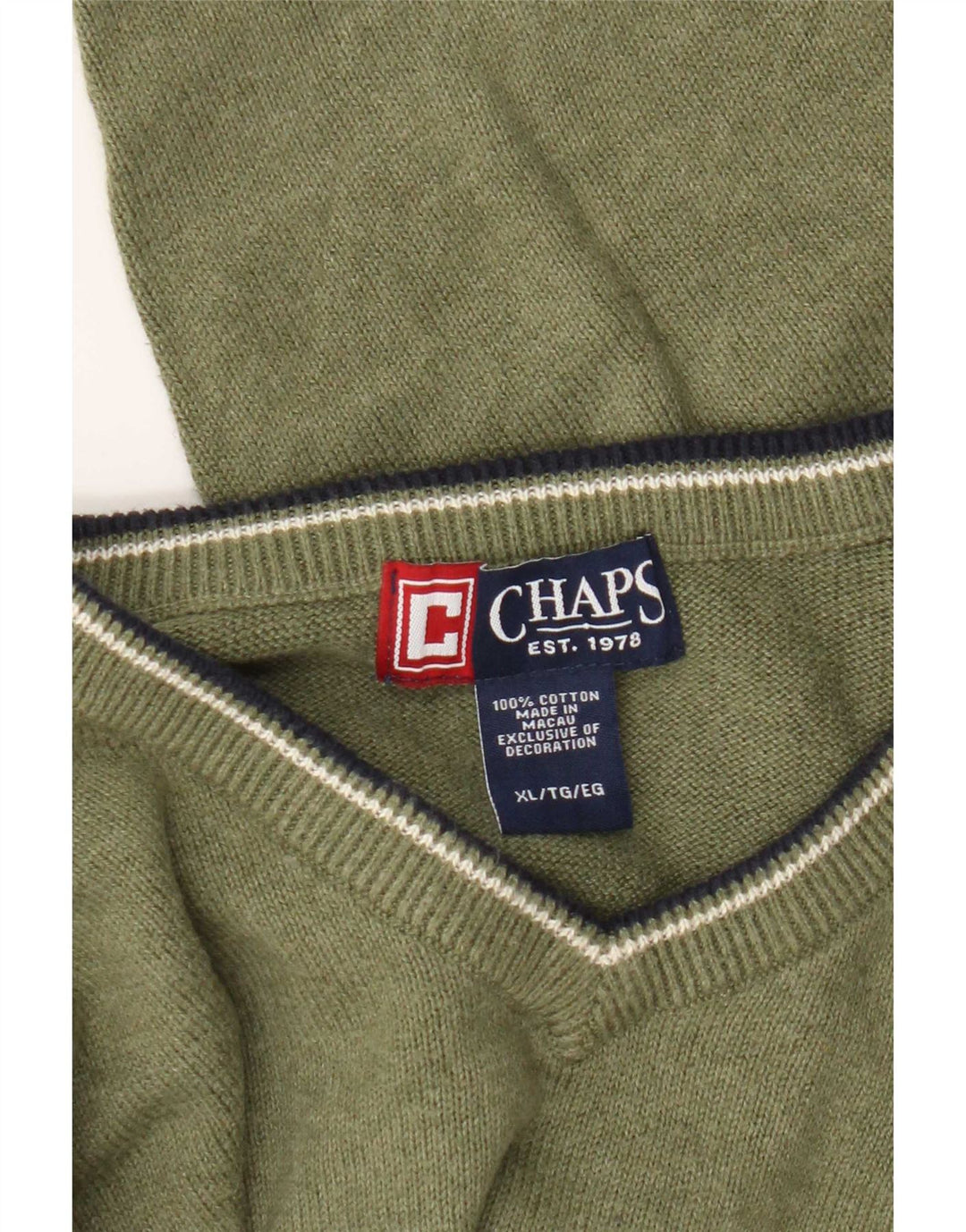 Chaps Pull Homme Coupe Regular Col V Pull XL Vert Coton