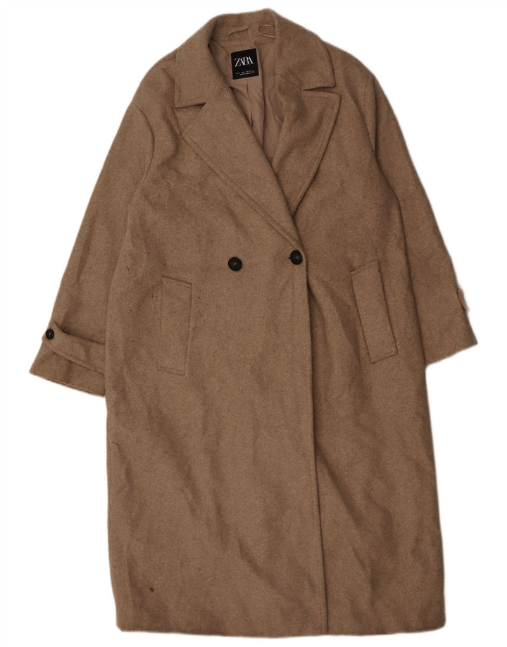 Zara Manteau surdimensionné à double boutonnage pour femme UK 16 Polyester beige moyen