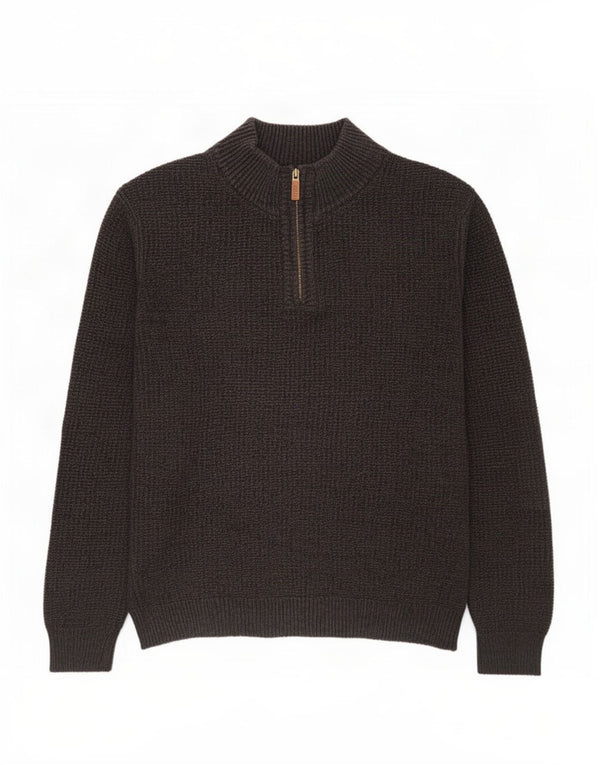 Fat Face Pull Col Zippé Homme XL Bleu Marine Moucheté Coton
