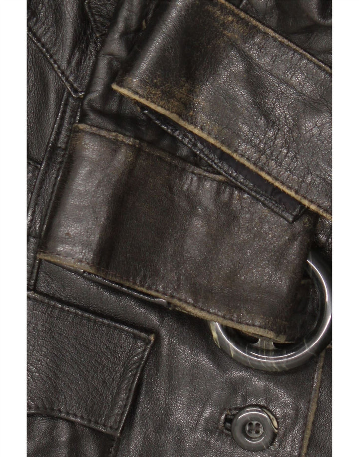 Veste en cuir femme vintage UK 14 Noir Moyen