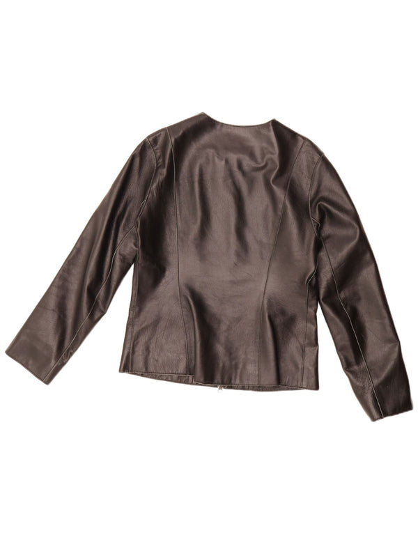 Michel Ambers Veste blazer en cuir à fermeture éclair complète pour femme UK 12 Noir moyen