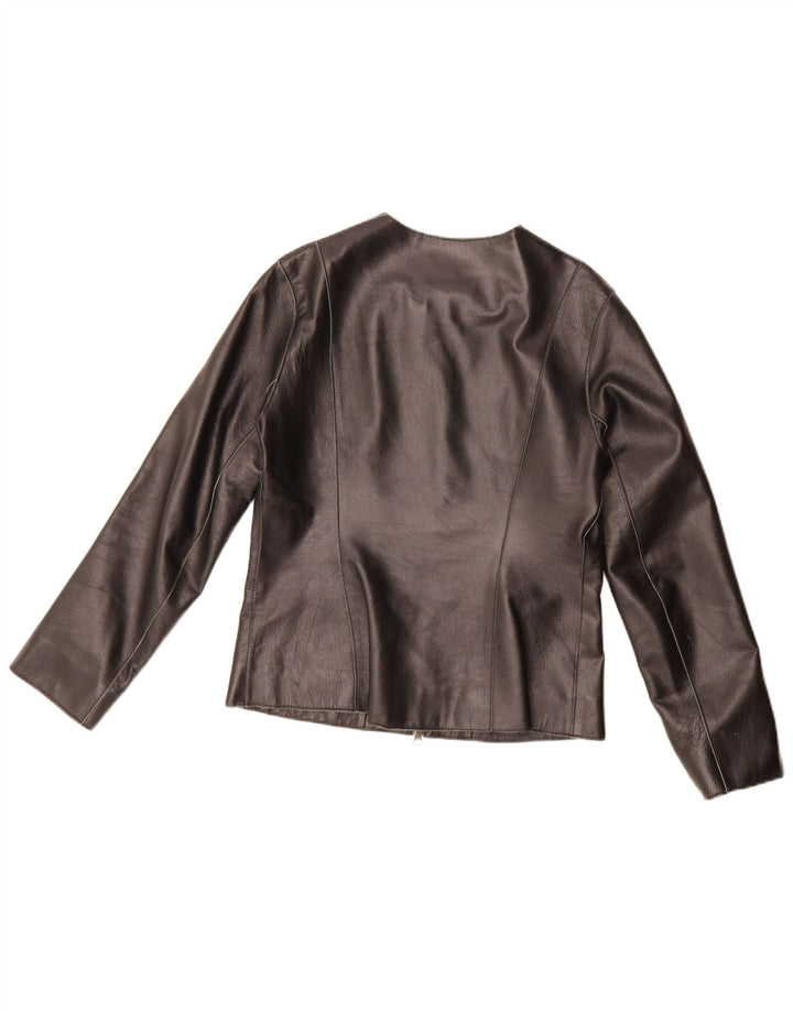 Michel Ambers Veste blazer en cuir à fermeture éclair complète pour femme UK 12 Noir moyen
