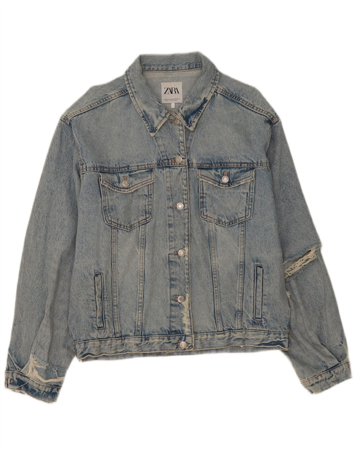 Zara Veste en jean surdimensionnée en détresse pour femme UK 14 Coton bleu moyen