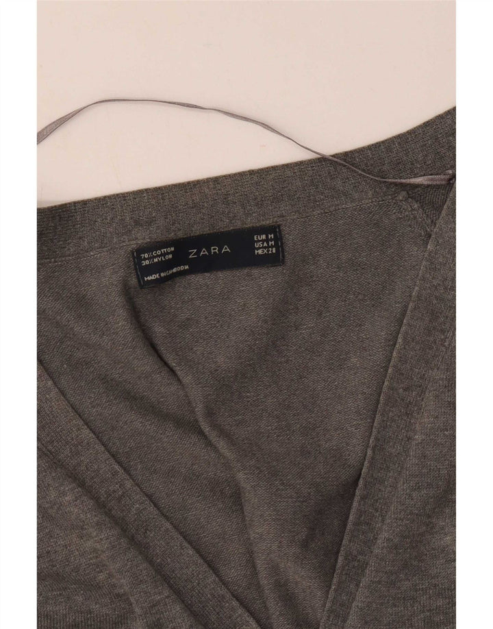 Zara Cardigan long pour femme en coton gris moyen UK 12