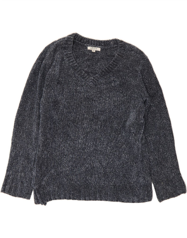 ORVIS Womens Velour Oversized V-Neck Jumper Sweater UK 14 Medium Navy Blue Vintage Orvis and Second-Hand Orvis from Messina Hembry 