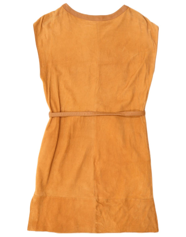 Robe basique en daim sans manches pour femmes vintage UK 12 Beige moyen