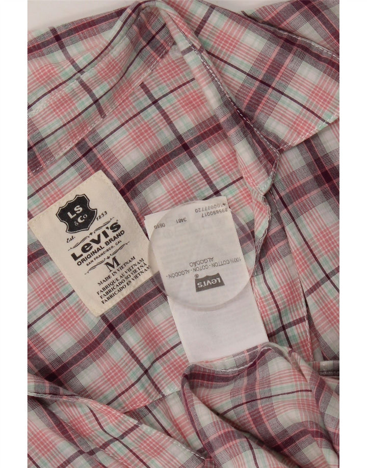Levi's Chemise à Manches Courtes Femme UK 12 Coton Rose Moyen à Carreaux