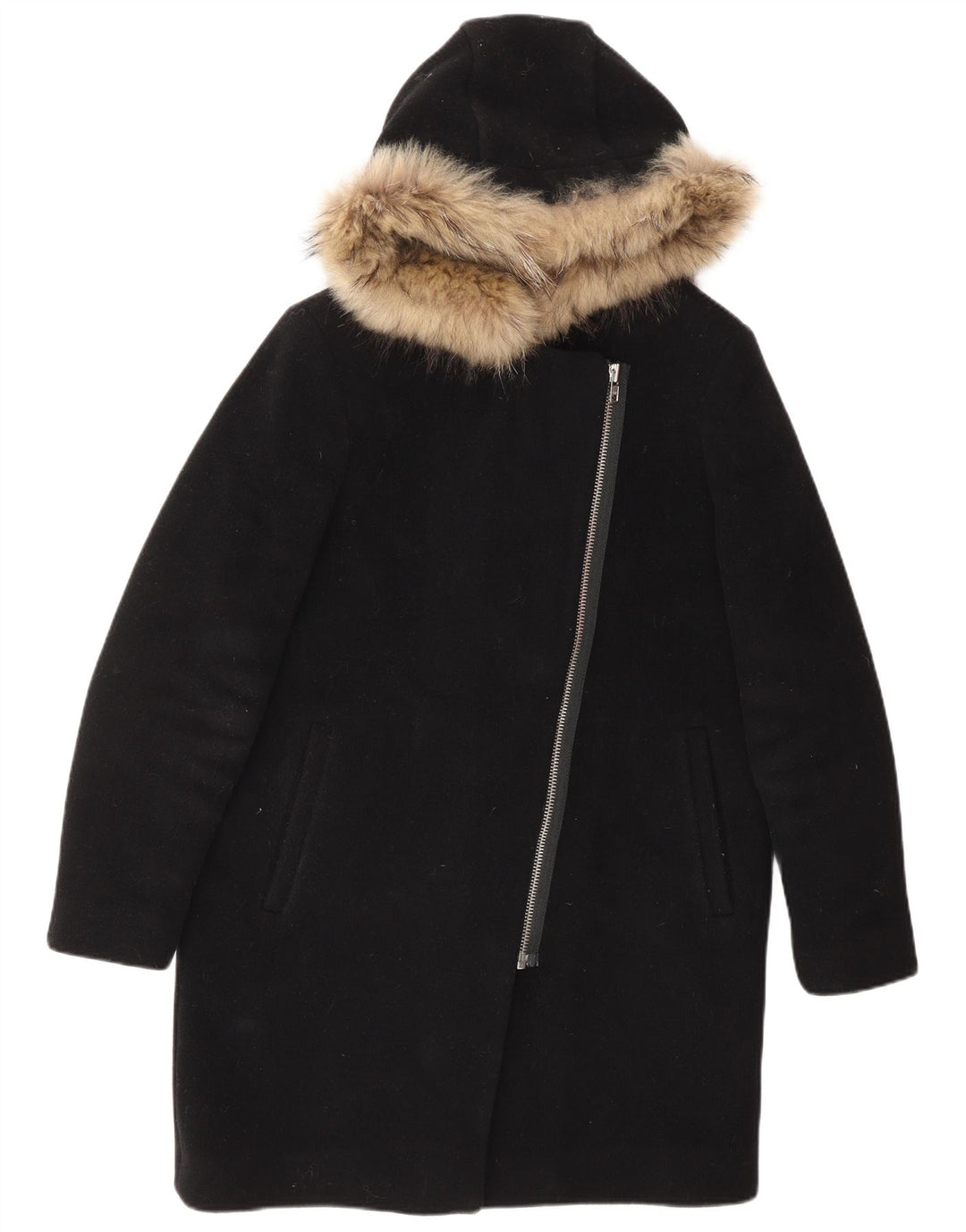 SANDRO Manteau à capuche pour femme EU 40 Laine noire moyenne