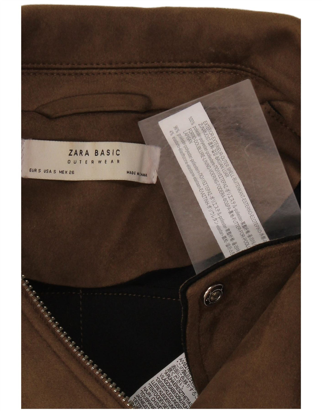 Zara Veste de motard pour femme UK 10 Petit Marron Polyester