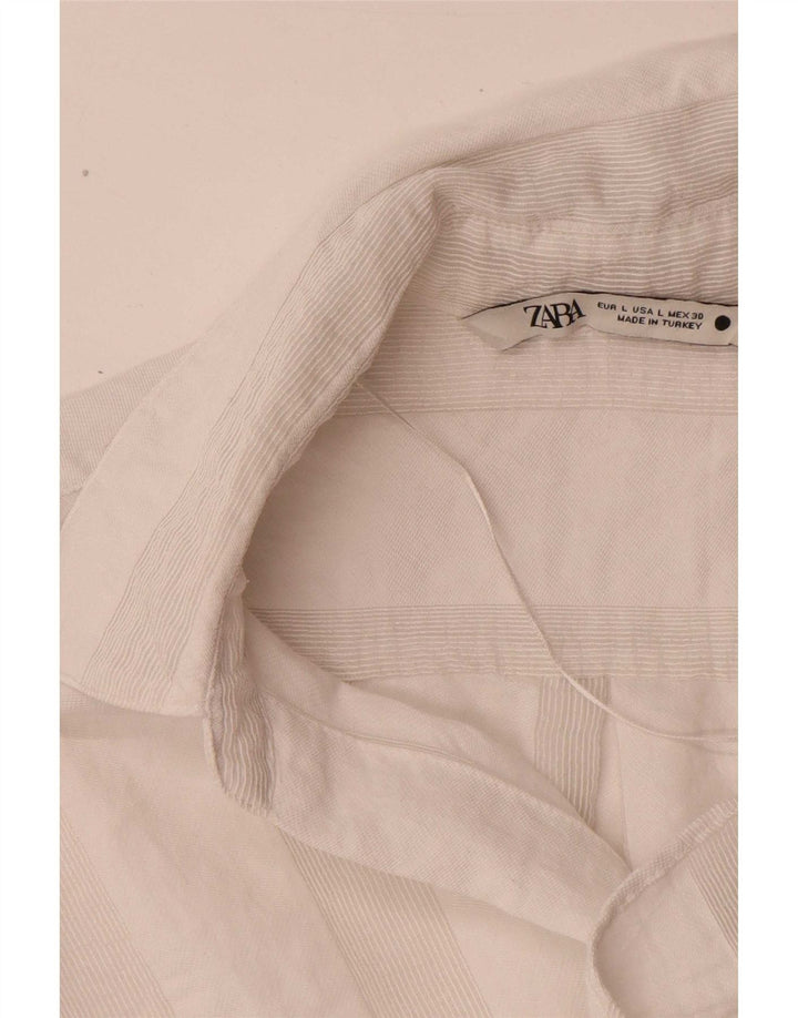 Zara Chemise surdimensionnée à manches 3/4 pour femme UK 16 Large Blanc Rayé