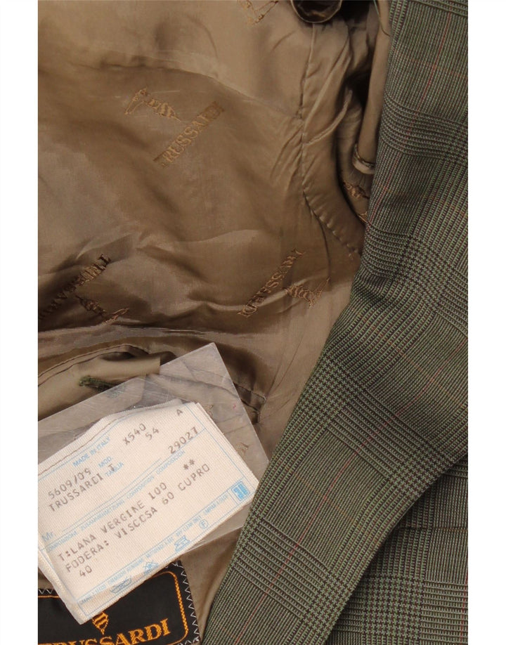 TRUSSARDI Veste Blazer 2 Boutons Homme IT 54 2XL Kaki Carreaux Laine