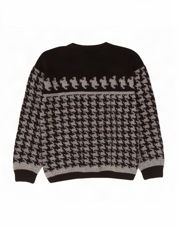 vintage Mens Crew Neck Jumper Pull Moyen Noir Pied-de-poule