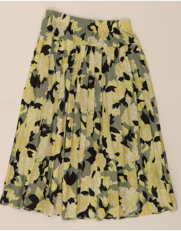 VINTAGE Womens Pleated Skirt EU 38 Medium W28 Yellow Floral Polyester Vintage Vintage and Second-Hand Vintage from Messina Hembry 