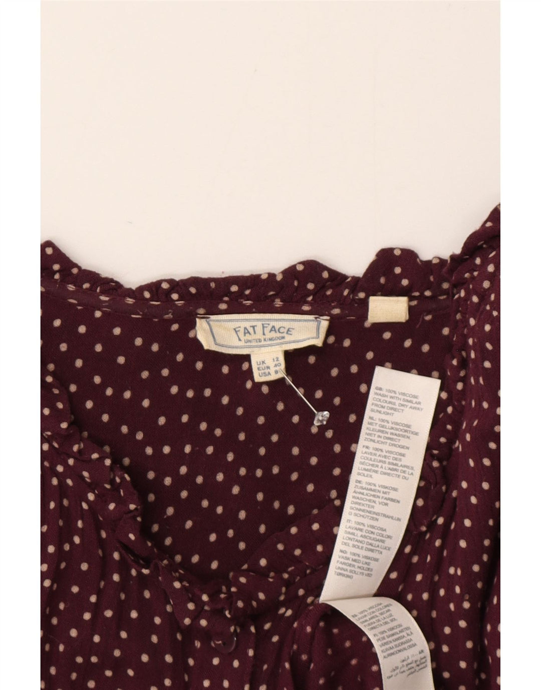 Fat Face Robe longue à manches longues pour femme UK 12 Bordeaux moyen à pois
