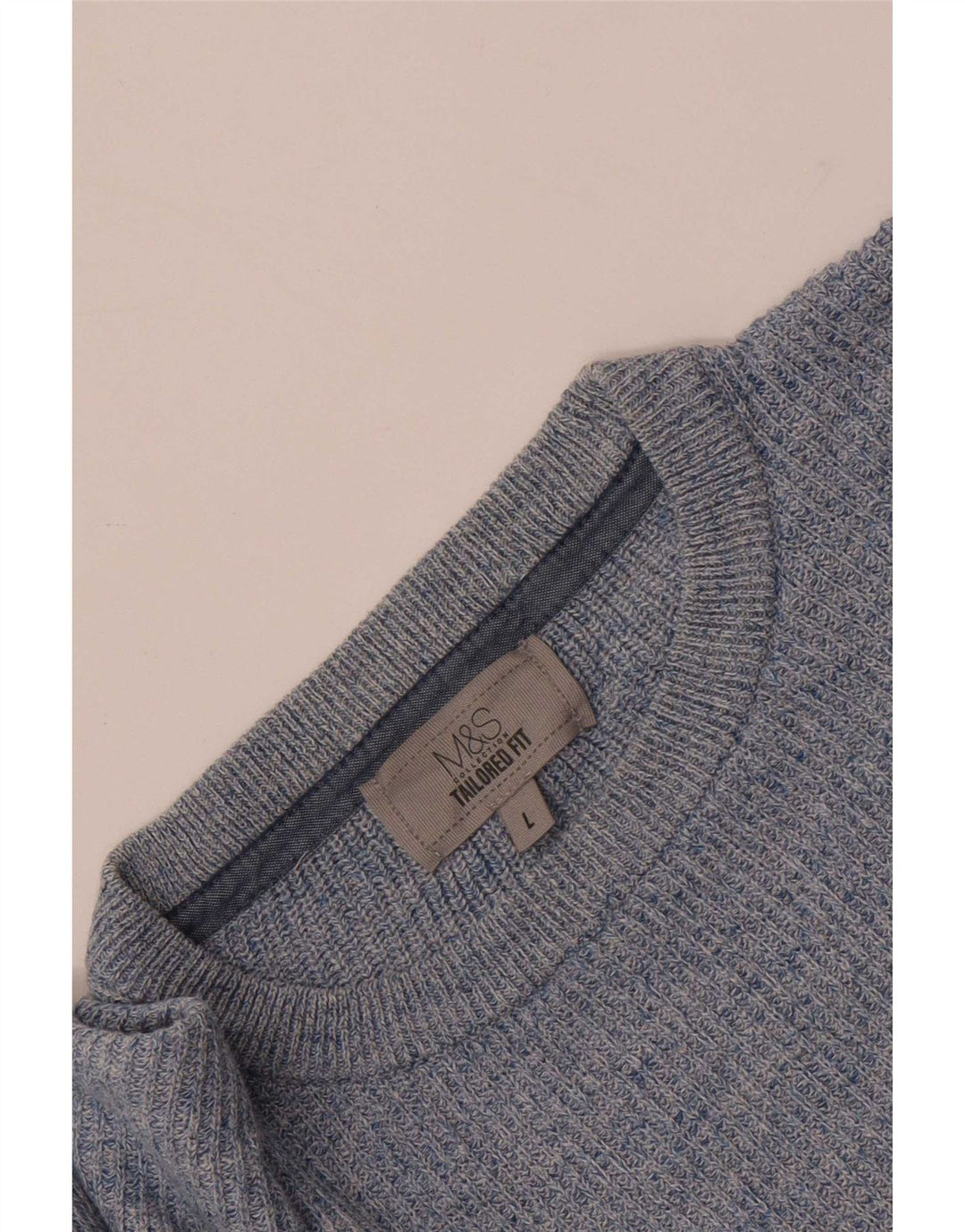 Marks & Spencer Pull à col rond pour homme, grand, bleu moucheté