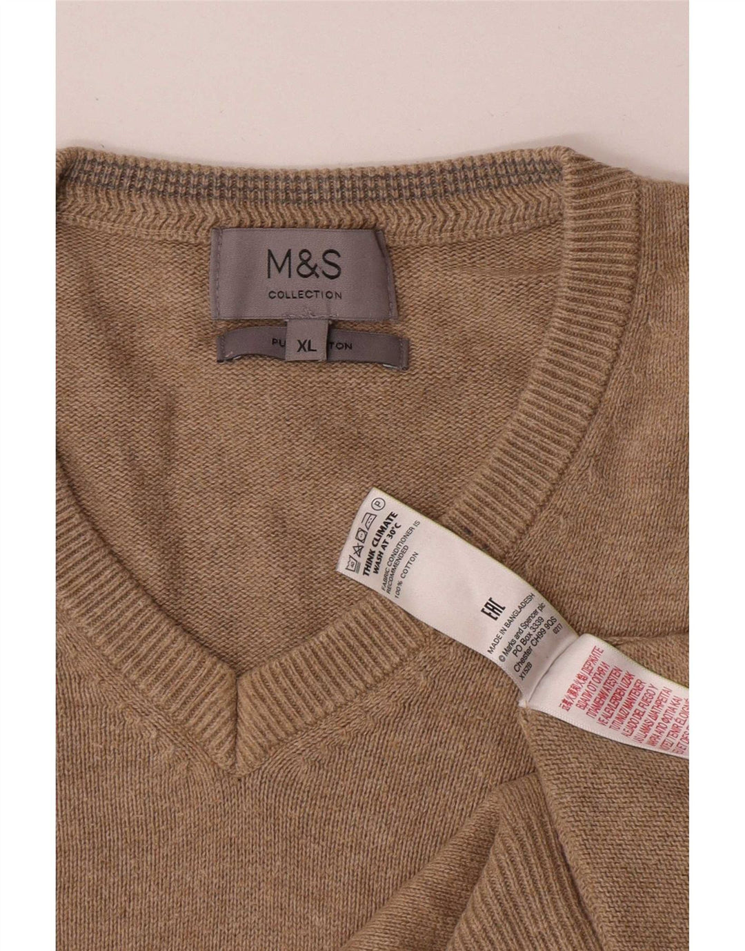 Marks & Spencer Pull col V pour homme XL en coton beige