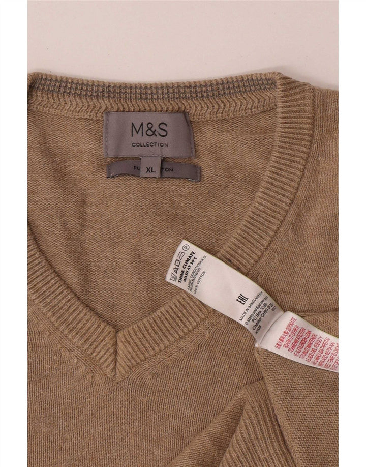 Marks & Spencer Pull col V pour homme XL en coton beige
