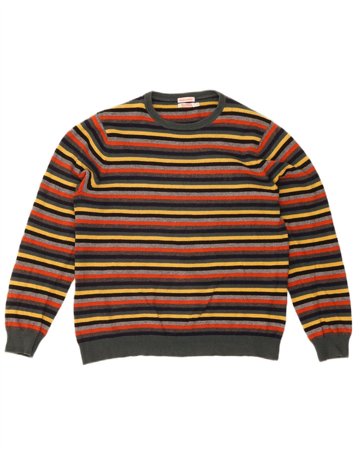 Sun68 Pull col rond pour homme en coton rayé multicolore