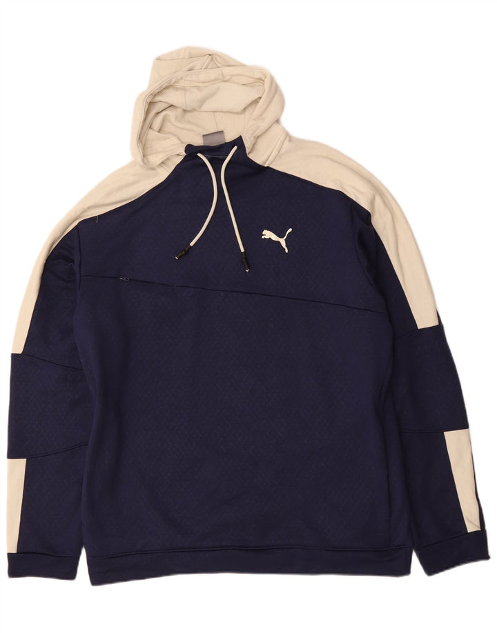 PUMA Pull à capuche pour homme Large Bleu marine Colourblock
