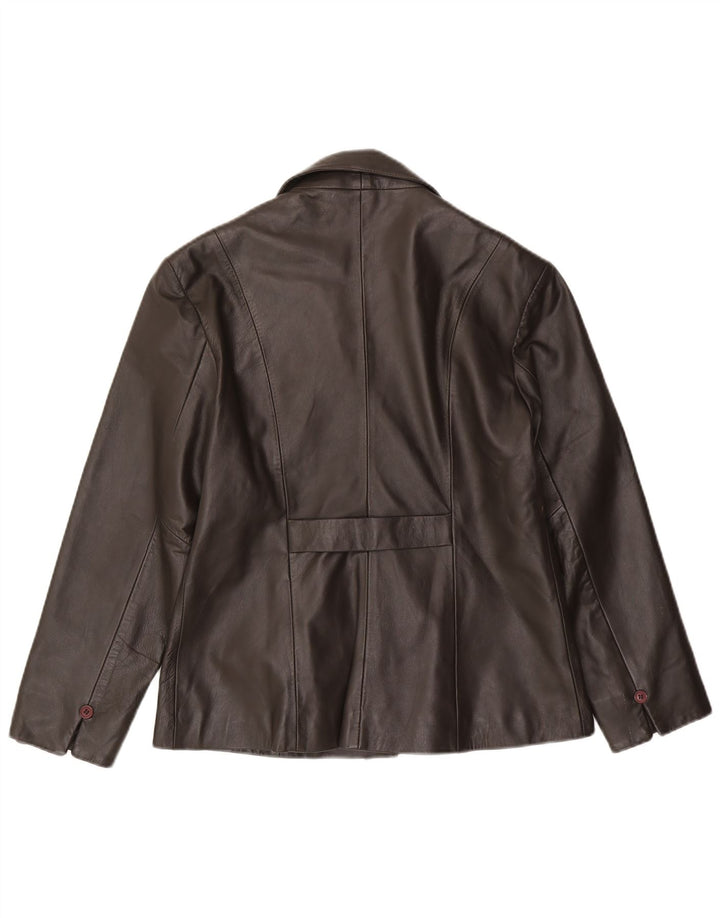 Fionte Veste blazer en cuir à 4 boutons pour femme UK 16 Grand cuir marron