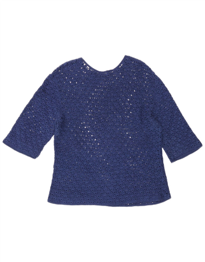 vintage Femmes Voir à travers Top 3/4 Manches UK 14 Bleu Marine Moyen