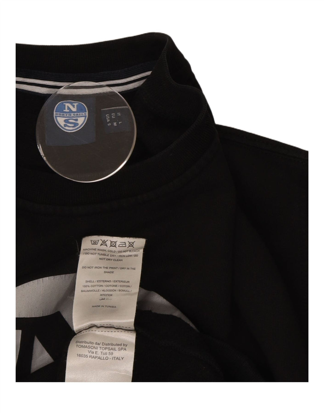 NORTH SAILS Mens Graphic Sweatshirt Jumper Small Black Cotton Vintage North Sails and Second-Hand North Sails from Messina Hembry 