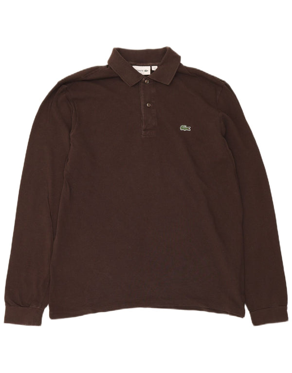 LACOSTE Polo à manches longues coupe classique pour homme taille 5 grand coton marron