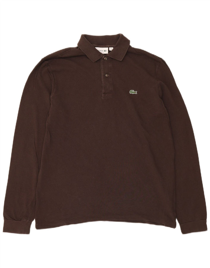 LACOSTE Polo à manches longues coupe classique pour homme taille 5 grand coton marron