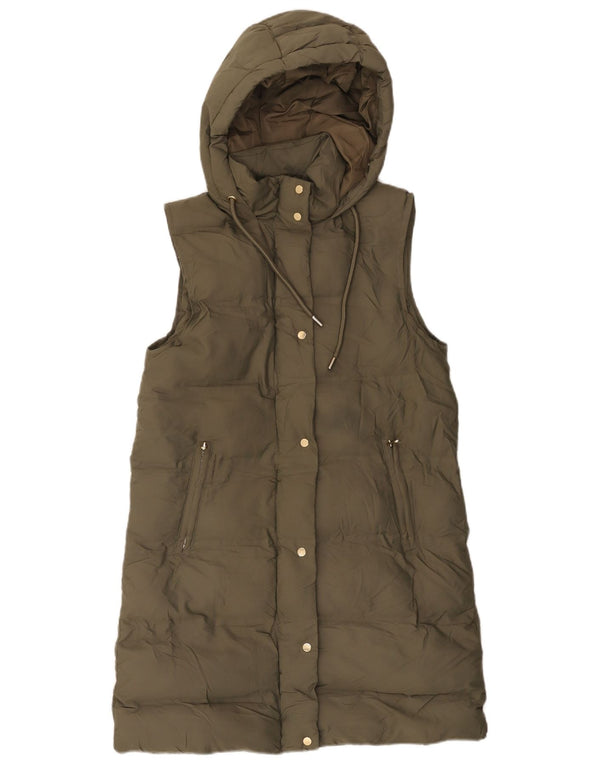 Zara Manteau matelassé surdimensionné à capuche sans manches pour femme UK 6 XS Kaki Polyester