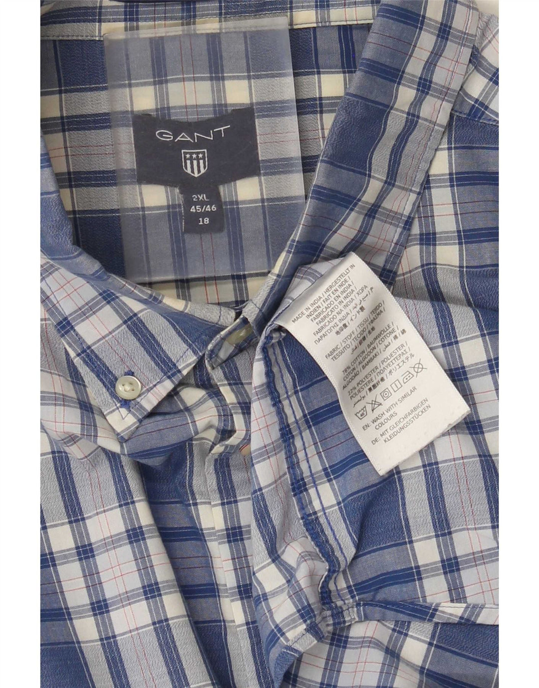 Gant Chemise Homme Taille 45/46 18 2XL Bleu Carreaux Coton