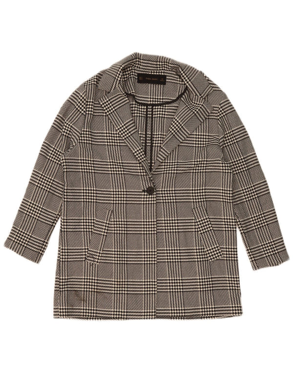 Zara Veste blazer surdimensionnée à 1 bouton pour femme UK 10 Petit pied-de-poule noir