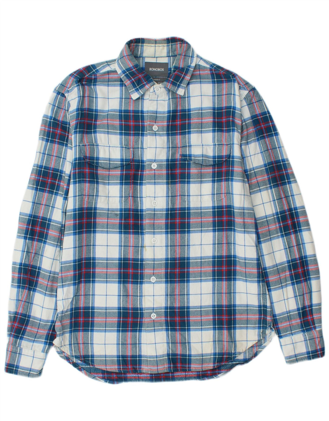BONOBOS Chemise en flanelle pour homme, coupe standard, en coton à carreaux bleu moyen