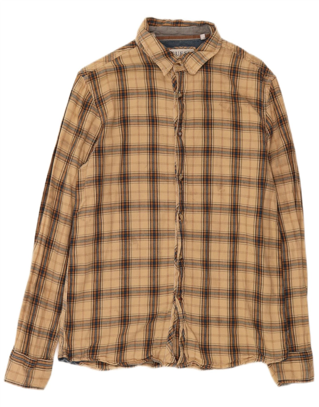 Guess Chemise en flanelle pour homme en coton à petits carreaux beige