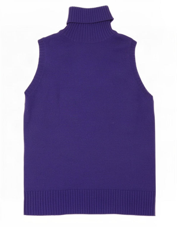 Marks & Spencer Womens Roll Neck Vest Tank Top UK 14 Medium Blue Cotton