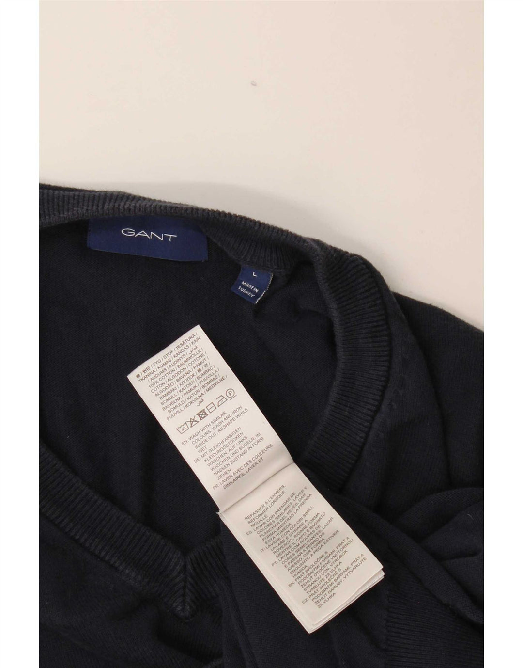 Gant Pull col V pour homme en coton bleu marine Taille L