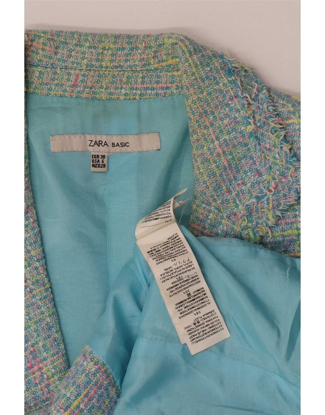 Zara Veste blazer à manches 3/4 pour femme EU 38 Petit carreaux multicolores