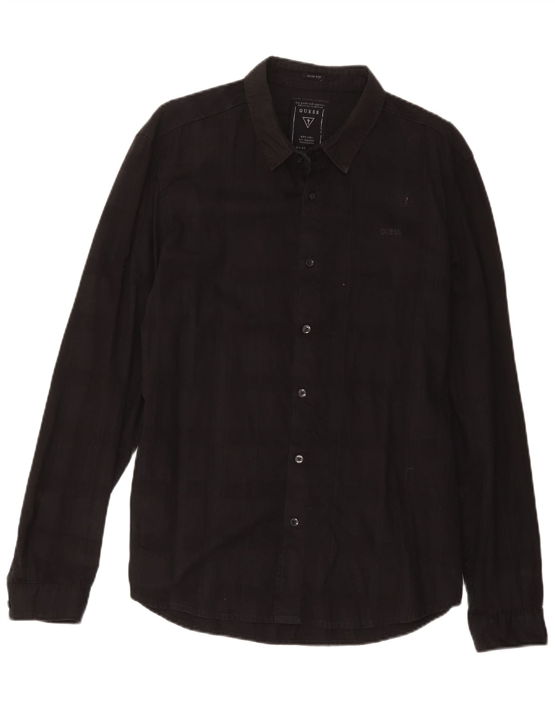 Guess Chemise Slim Fit pour Homme en Coton à Carreaux Noir Grand