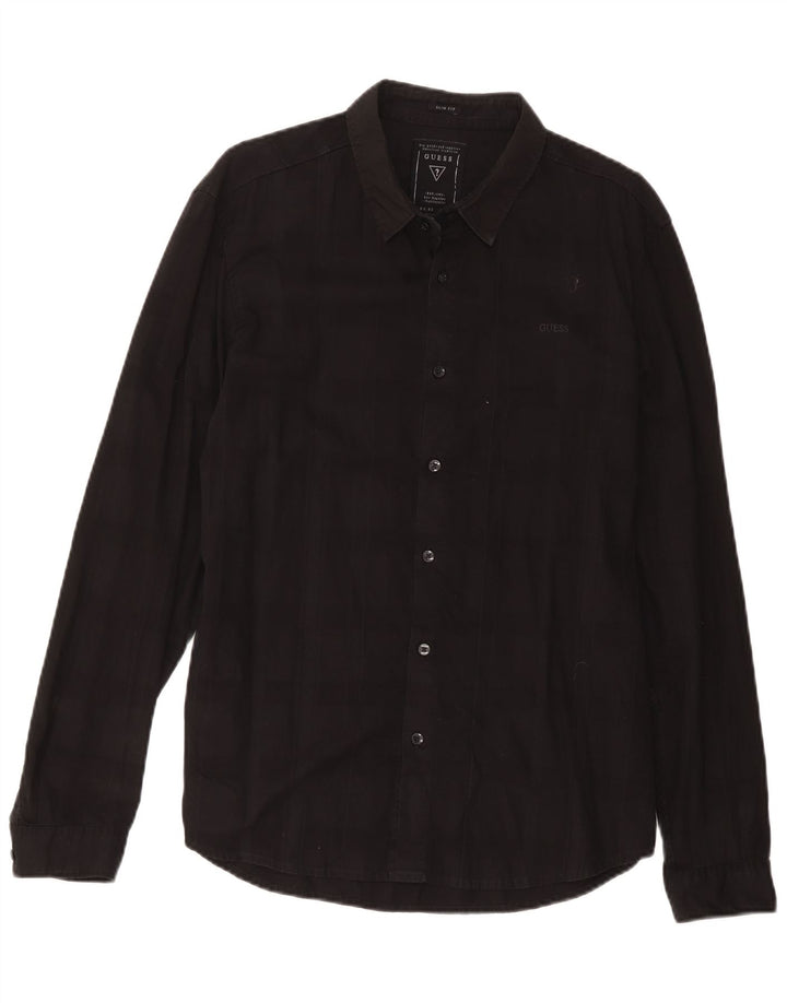 Guess Chemise Slim Fit pour Homme en Coton à Carreaux Noir Grand