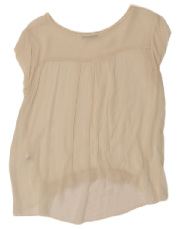 vintage Femmes Voir à travers Blouse Top UK 12 Viscose Beige Moyen