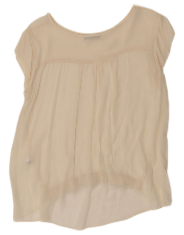 vintage Femmes Voir à travers Blouse Top UK 12 Viscose Beige Moyen