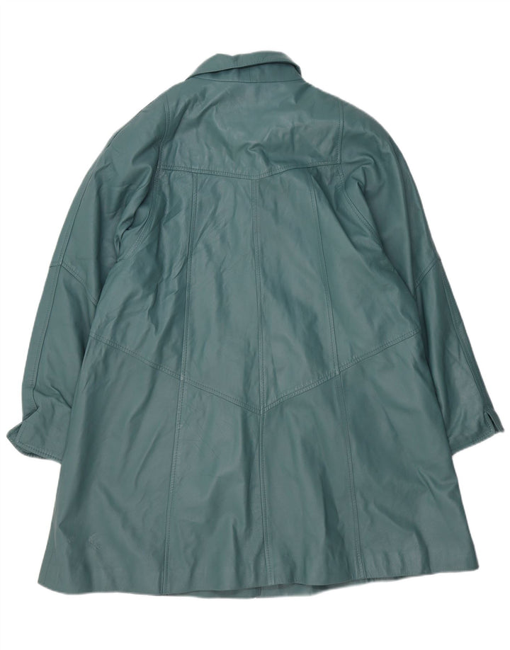Via Appia Manteau en cuir surdimensionné pour femme UK 14 Cuir bleu moyen